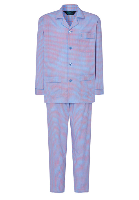 Pijama Hombre Largo Solapa Popelín Cuadros - Azul 1538_30