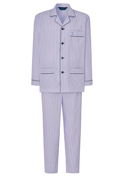 Langer, gestreifter Popeline-Revers-Pyjama für Herren – Weiß 1539_01