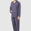 Men's Long Plaid Poplin Lapel Pajamas - Blue 1540_39