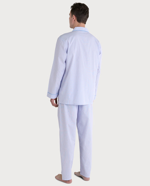   Pijama Hombre Largo Solapa Popelín Rayas - Azul 1547_30 - 60884644 - https://www.elbuhonocturno.com/  