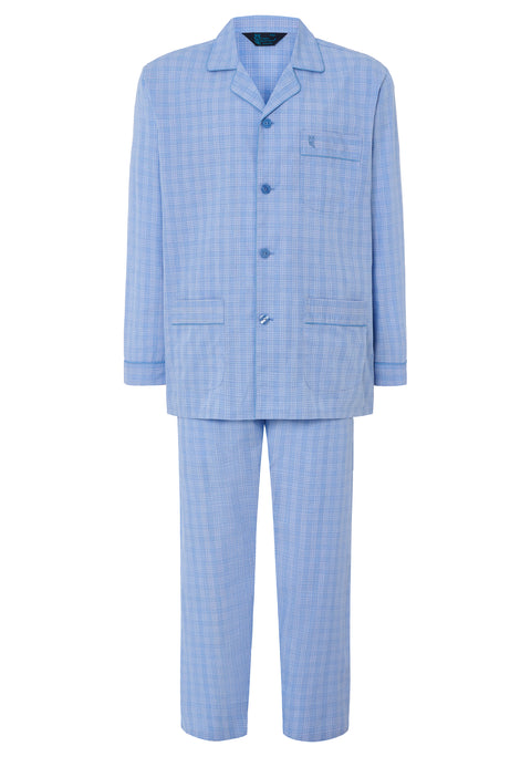 Pijama Hombre Largo Solapa Popelín Cuadros - Azul 1548_33