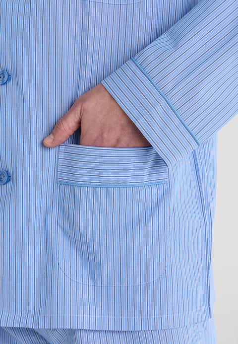 Pijama Hombre Largo Solapa Popelín Rayas - Azul 1551_37