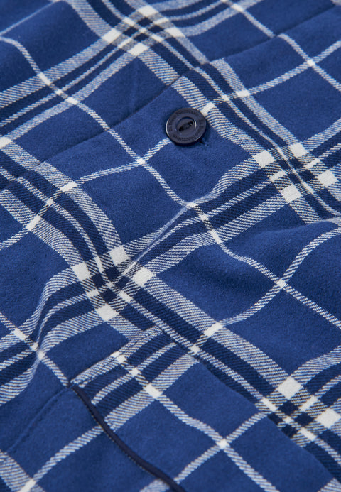   Pijama Hombre Largo Premium Solapa Algodón Franela Cuadros - Azul 2819_37 - 90612808 - https://www.elbuhonocturno.com/  