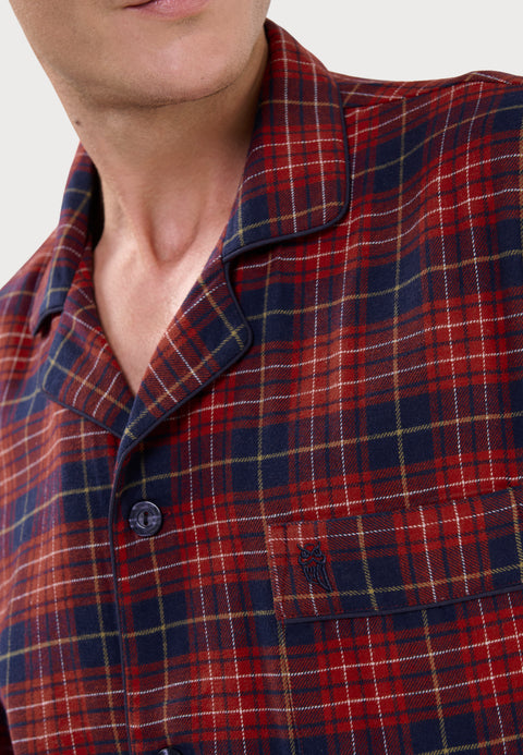   Pijama Hombre Largo Premium Solapa Algodón Franela Cuadros - Rojo 2820_94 - 18814360 - https://www.elbuhonocturno.com/  