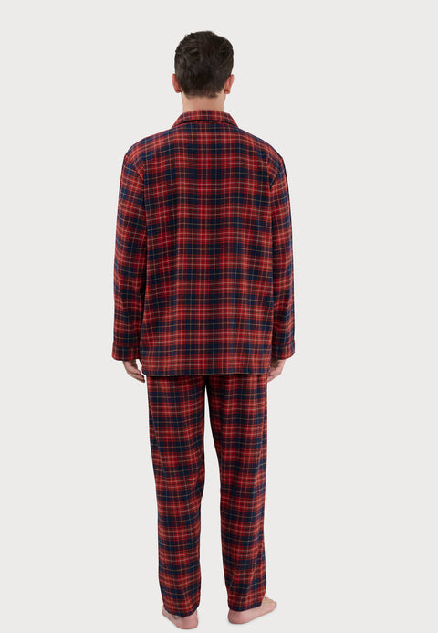   Pijama Hombre Largo Premium Solapa Algodón Franela Cuadros - Rojo 2820_94 - 69248453 - https://www.elbuhonocturno.com/  