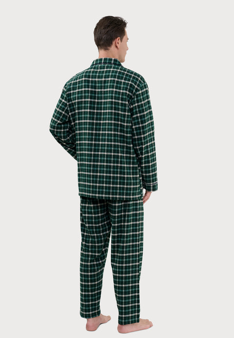   Pijama Hombre Largo Premium Solapa Algodón Franela Cuadros - Verde 2821_40 - 64572423 - https://www.elbuhonocturno.com/  