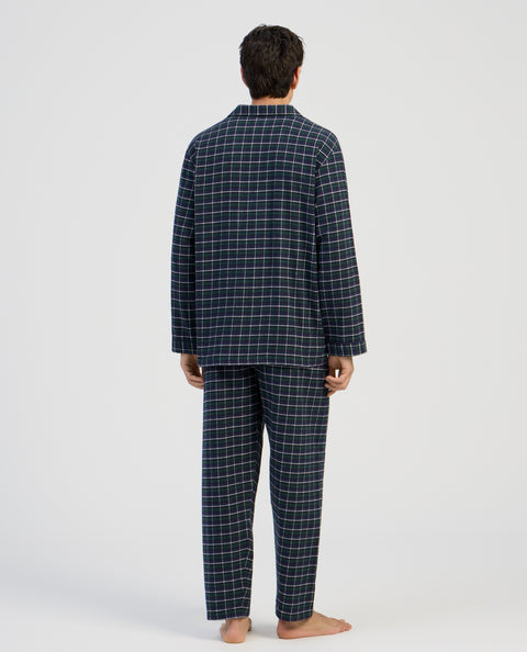 Pijama Hombre Largo Premium Solapa Algodón Franela Cuadros - Verde 2825_40