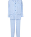 Mens Pajamas Long Lapel Cotton Poplin Striped - Light Blue 2912_30 - Size 3 (M) / Blue / 100% cotton