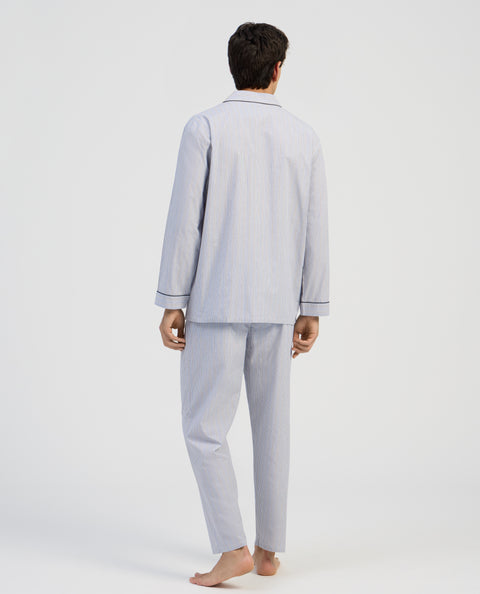 Pijama Hombre Largo Solapa Algodón Popelín Rayas - Azul 2995_30