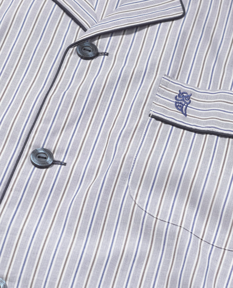 Pijama Hombre Largo Solapa Algodón Popelín Rayas - Azul 2995_30