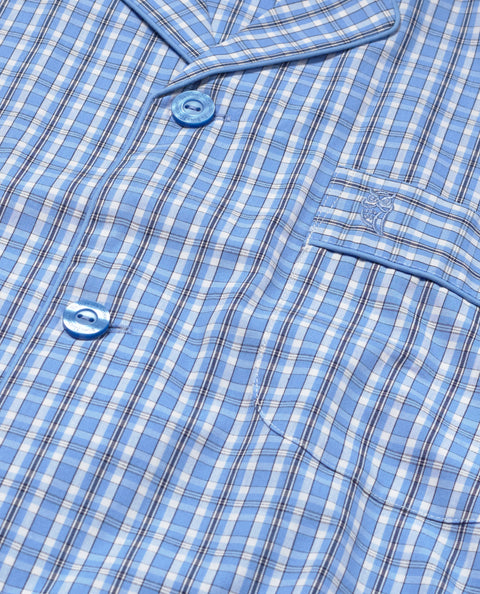 Pijama Hombre Largo Solapa Algodón Popelín Cuadros - Azul 2996_33