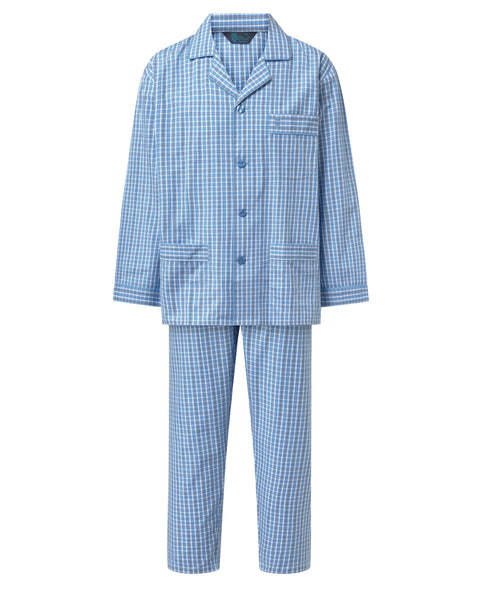 Pijama Hombre Largo Solapa Algodón Popelín Cuadros - Azul 2996_33