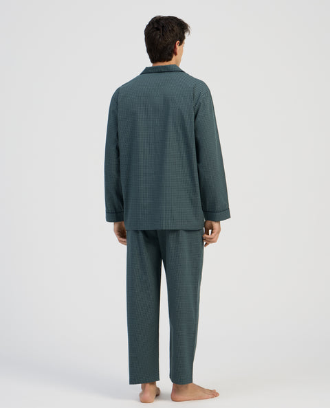 Pijama Hombre Largo Solapa Algodón Popelín Cuadros - Verde 2997_46