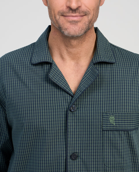 Pijama Hombre Largo Solapa Algodón Popelín Cuadros - Verde 2997_46