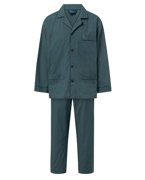Pijama Hombre Largo Solapa Algodón Popelín Cuadros - Verde 2997_46