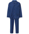 Heren Pyjama Lang Revers Katoen Popeline Geruit - Blauw 2998_38 - Maat 3 (M) / Blauw / 100% katoen