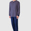 5309 - Long Man Pajama with Striped Knitted Placket - Navy