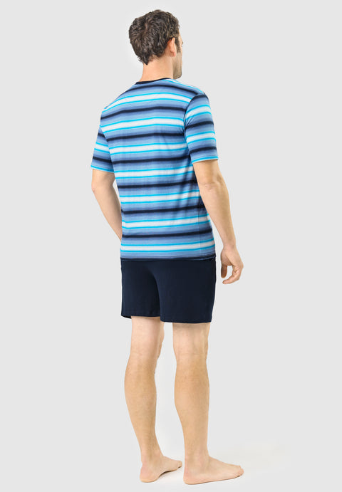 Short Men's Pajamas with Striped Knit Placket - Blue 3036_33