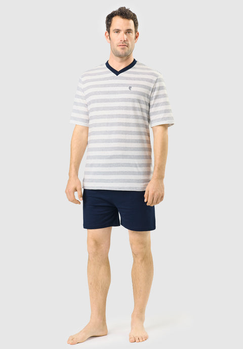 Men's Short Striped Knitted Pajamas - Blue 3037_39