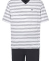 Mann Pyjamas Kort Sommer Pikk Bomull Strikket Striper - Blå 3037_39 - Størrelse 3 (M) / Blå / 100 % bomull