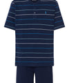 Heren Pyjama Kort Zomer Knoopsluiting Katoen Gebreide Strepen - Blauw 3040_39 - Maat 3 (M) / Blauw / 100% katoen