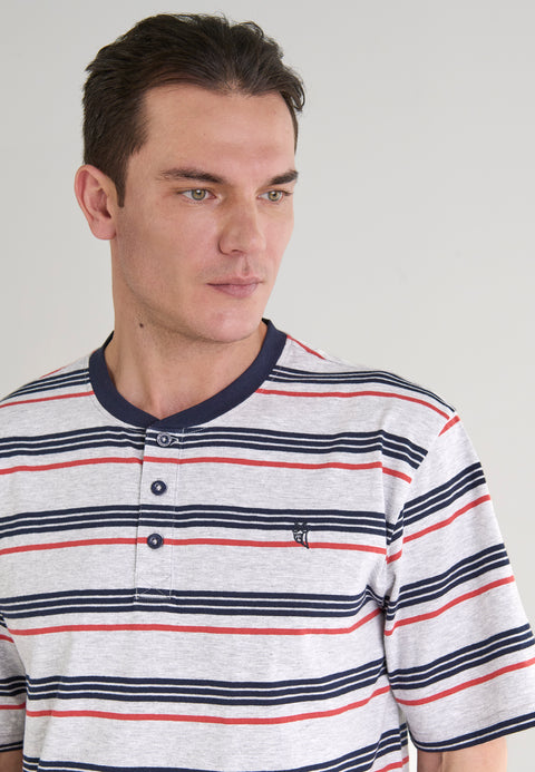   Pijama Hombre Verano Corto Tapeta Algodón Punto Rayas - Gris 3041_20 - 42423032 - https://www.elbuhonocturno.com/  