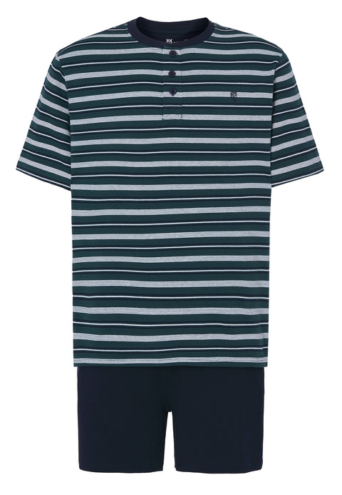 Kurzer Herren-Pyjama mit gestreifter Strickleiste – Grün 3080_40