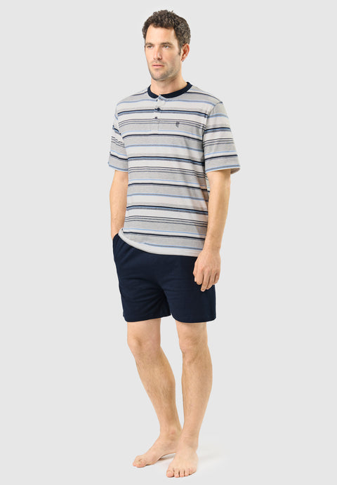 Pyjama court homme avec patte de boutonnage en tricot rayé - Gris 3081_20