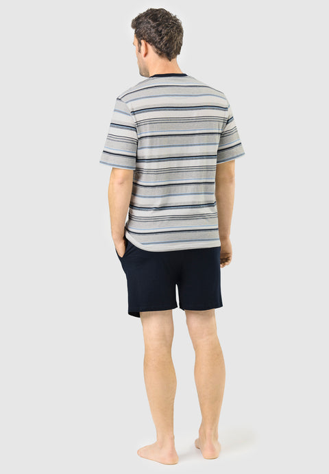 Short Men's Pajamas with Striped Knit Placket - Gray 3081_20