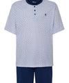 Mens Pajamas Short Placket Cotton Knit Print - Blue 3310_39 - Size 3 (M) / Blue / 100% cotton
