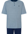 Mens Pajamas Short Placket Cotton Knit Print - Blue 3311_39 - Size 3 (M) / Blue / 100% cotton