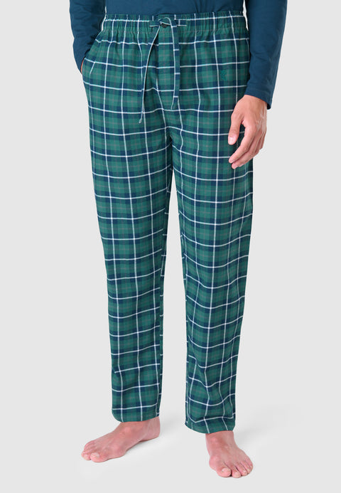 Men's Long Winter Checked Flannel Pajama Pants - Green 8814_44