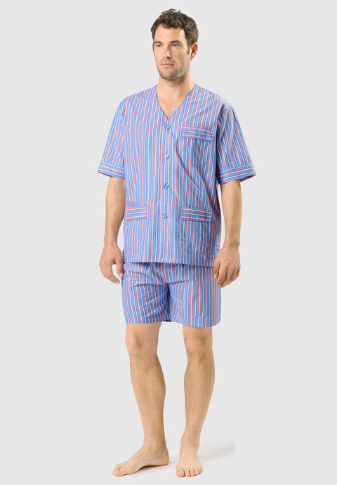 Kurzer gestreifter Judo-Pyjama aus Popeline für Herren – Blau 4534_30