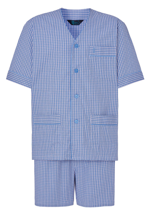 Men's Short Judo Poplin Checked Pajamas - Blue 4535_30