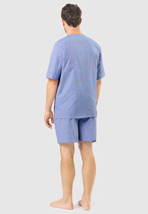Men's Short Judo Poplin Checked Pajamas - Blue 4535_30