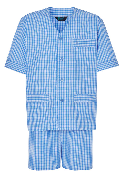 Pyjama court à carreaux en popeline de judo homme bleu 4536_36