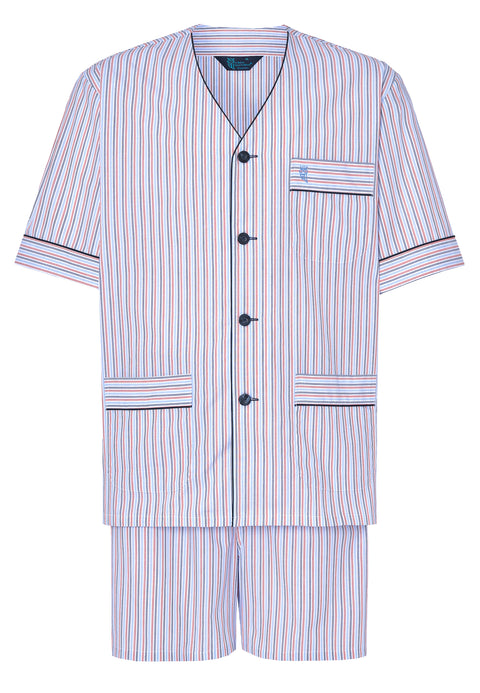 Kurzer Judo-Pyjama aus gestreiftem Popeline für Herren – Weiß 4539_01