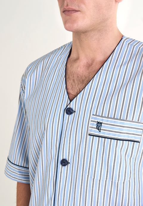   Pijama Hombre Verano Corto Judo Popelín Rayas - Azul 4547_30 - 81712016 - https://www.elbuhonocturno.com/  