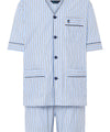 Mens Pajamas Short Summer Judo Poplin Striped - Blue 4547_30 - Size 2 (S) / Blue / 100% cotton