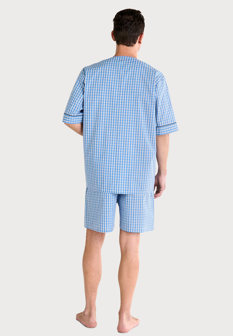   Pijama Hombre Verano Corto Judo Popelín Cuadros - Azul 4548_36 - 76203306 - https://www.elbuhonocturno.com/  