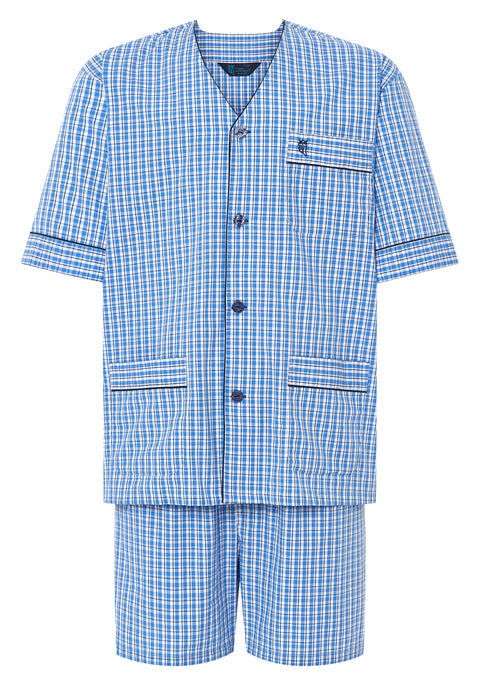   Pijama Hombre Verano Corto Judo Popelín Cuadros - Azul 4548_36 - 38714367 - https://www.elbuhonocturno.com/  