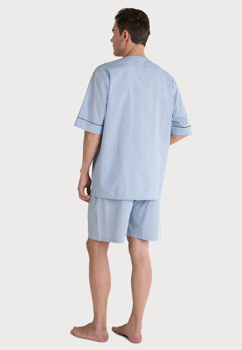   Pijama Hombre Verano Corto Judo Popelín Rayas - Azul 4549_36 - 47294638 - https://www.elbuhonocturno.com/  