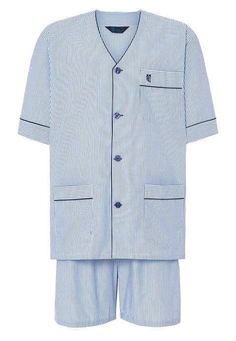   Pijama Hombre Verano Corto Judo Popelín Rayas - Azul 4549_36 - 63130050 - https://www.elbuhonocturno.com/  