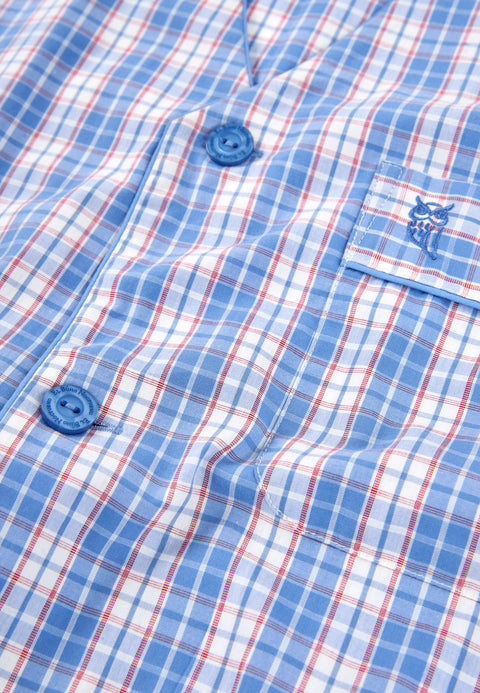   Pijama Hombre Verano Corto Judo Popelín Cuadros - Azul 4551_30 - 68437280 - https://www.elbuhonocturno.com/  