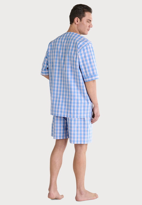   Pijama Hombre Verano Corto Judo Popelín Cuadros - Azul 4551_30 - 45376962 - https://www.elbuhonocturno.com/  