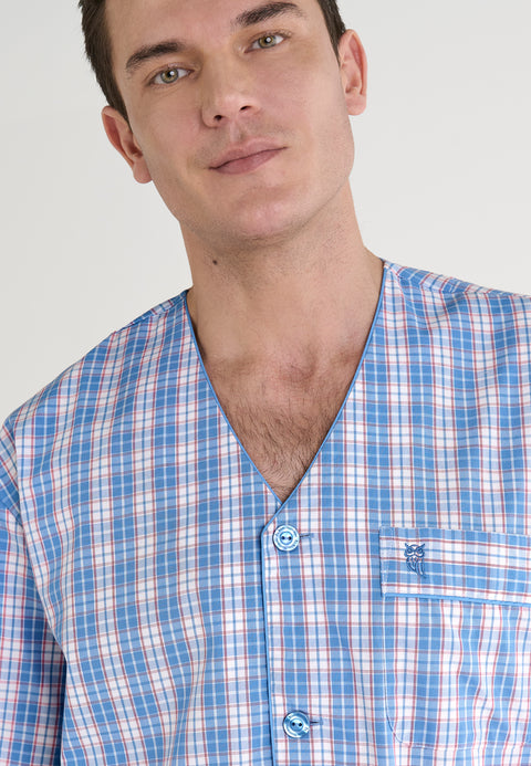   Pijama Hombre Verano Corto Judo Popelín Cuadros - Azul 4551_30 - 75583033 - https://www.elbuhonocturno.com/  