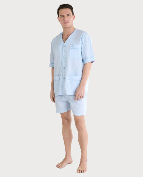   Pijama Hombre Verano Corto Popelín Rayas - Azul 4912_30 - 69243111 - https://www.elbuhonocturno.com/  