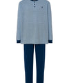 Mens Pajamas Long Placket Cotton Knit Print - Blue 5311_39 - Size 3 (M) / Blue / 100% cotton
