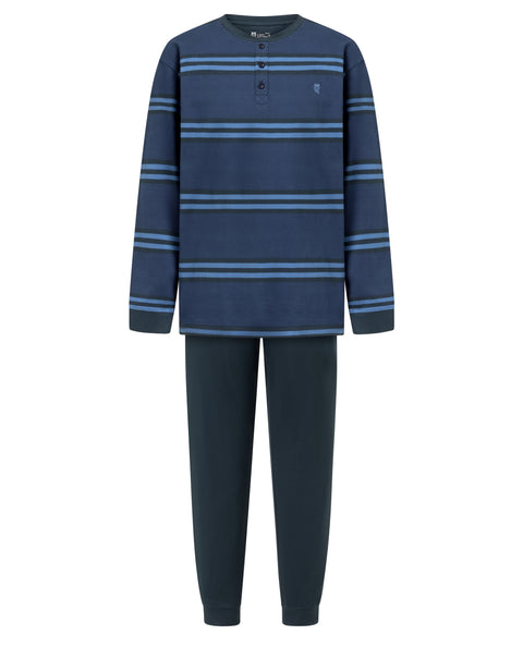 Pijama Hombre Invierno Premium Tapeta Algodón Punto Rayas - Azul 5403_39