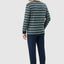 Men's Long Striped Knitted Placket Pajamas - Green 5580_40